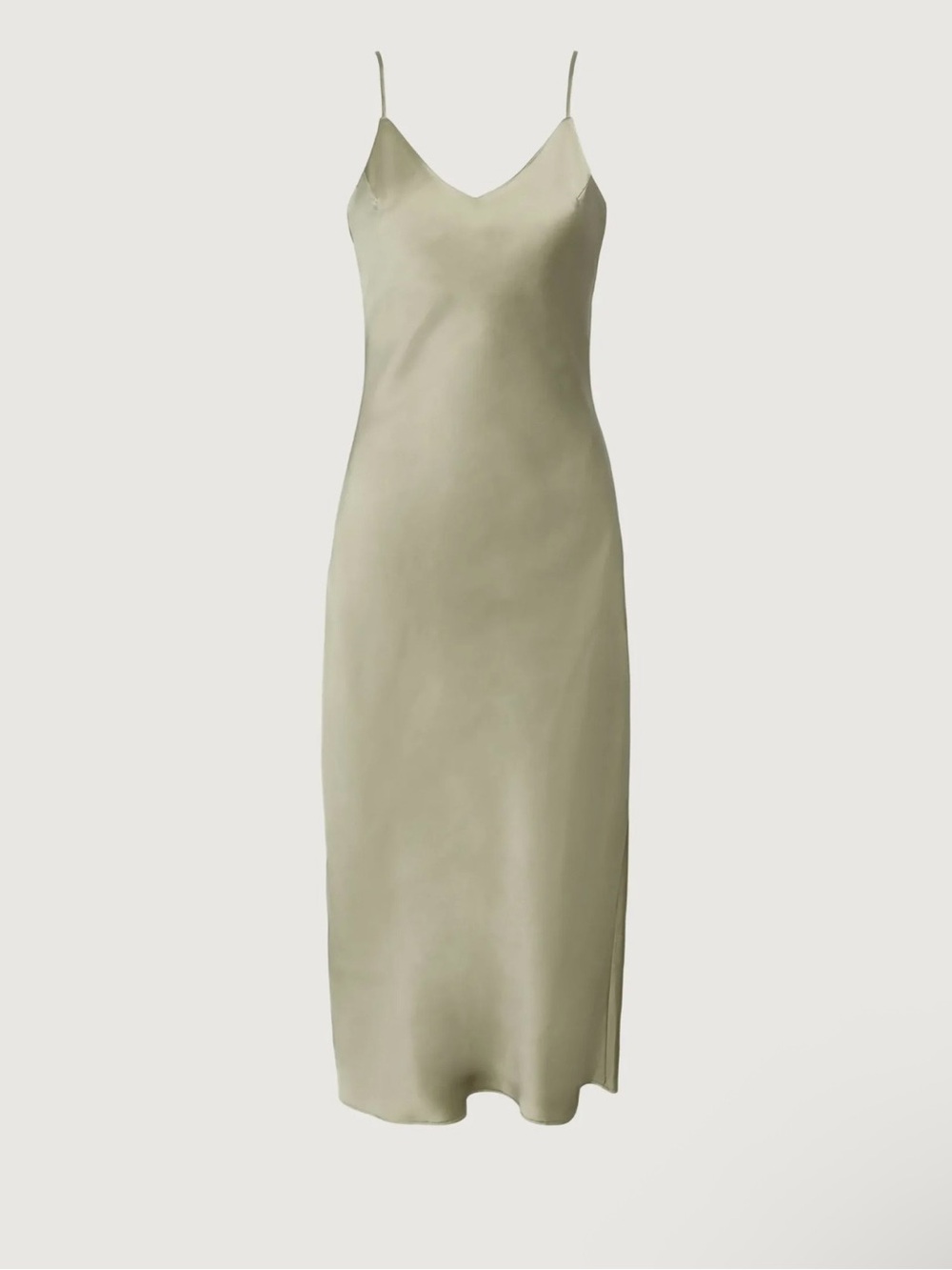 Oak + Fort Sage Green Satin V-Neck Midi Slip Dress Size M